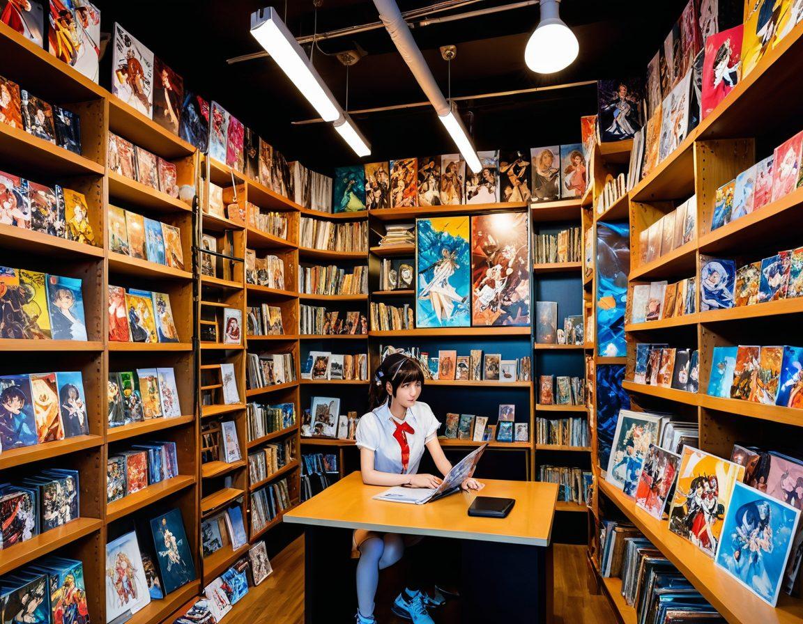 An artistic depiction of a vibrant manga art studio, showcasing an array of colorful erotic manga stacked on shelves, surrounded by cosplayers in various playful poses. In the background, a mural featuring key elements of hentai culture, including stylized characters and iconic scenes, with soft glowing lights that create a cozy atmosphere. The scene is bustling with creativity, reflecting a lively community engaged in discussions and artworks. Illustrate with bold, vivid colors and intricate details. anime style. vibrant colors. 3D.